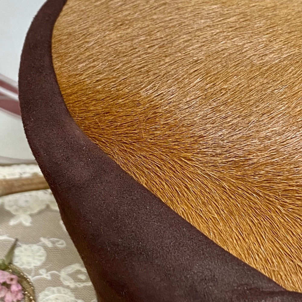 VTG 1970s Ethnic Leather Hat Turban Funky Costume Beret Dark Academia Carnival - Picture 5 of 10